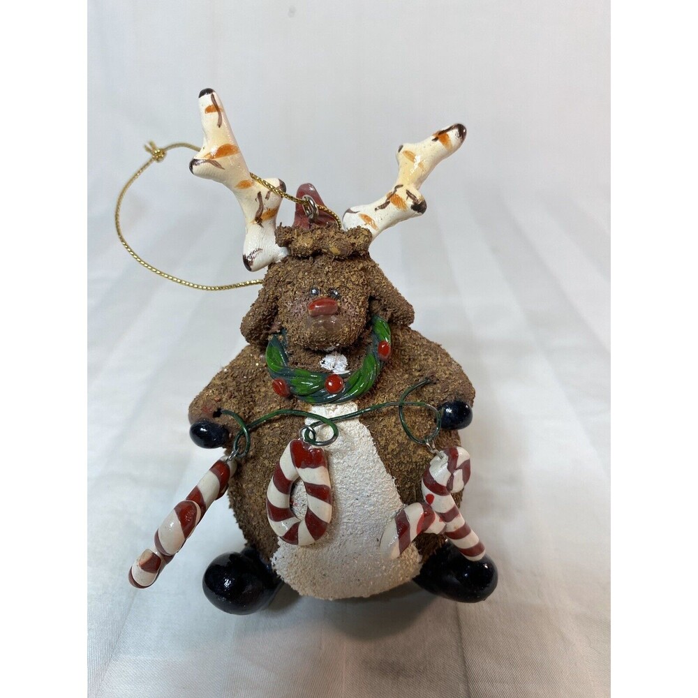 Cute plump reindeer, festive decor, xmas decoration Resin, Candy Canes “JOY”